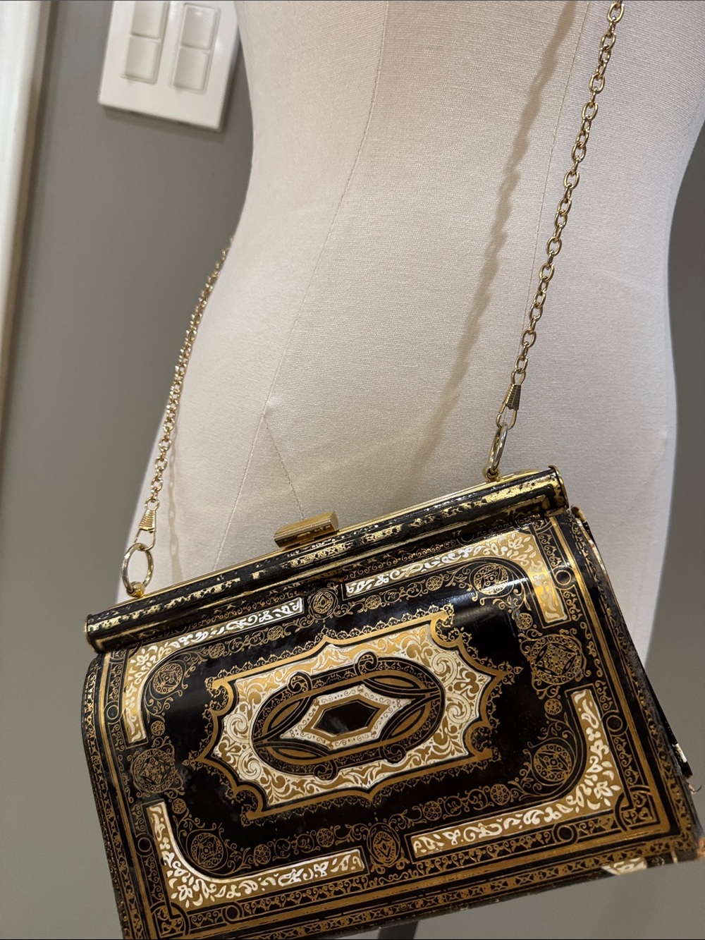 Gold & Black Vintage-Inspired Box Shoulder Bag